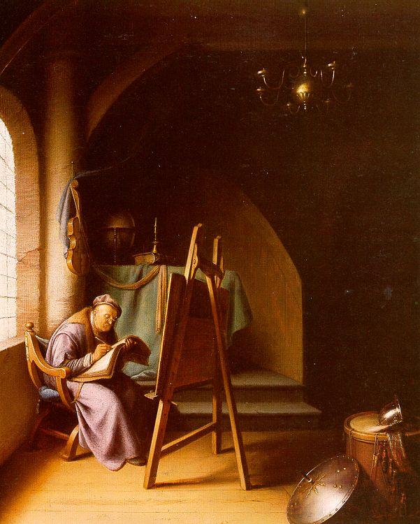Gerrit Dou Man Writing in an Artist's Studio oil painting image